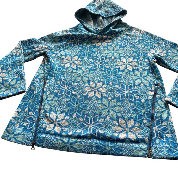 T by Talbots Nordic Blue Snowflakes Fleece Hoodie Pullover Women's Sz L Large - Picture 6 of 13